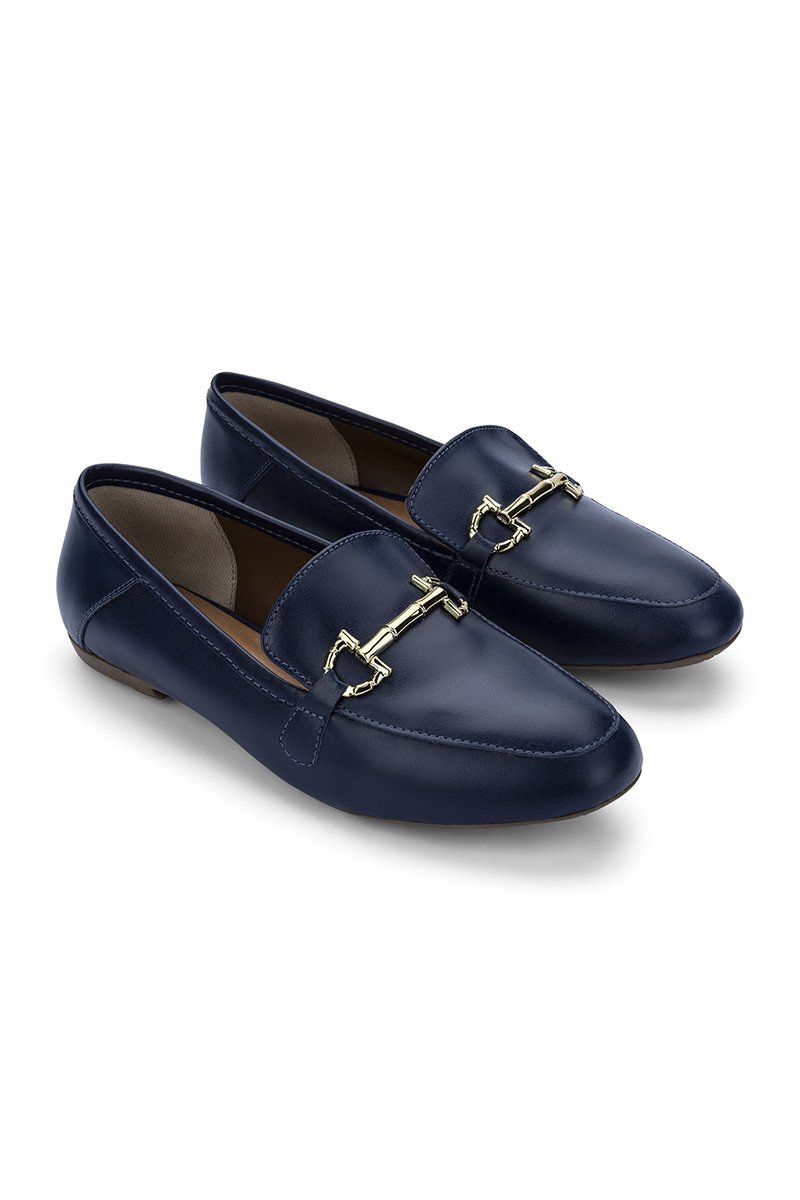 Mocassim de Couro Azul Marinho Solado Baixo - MMeneses